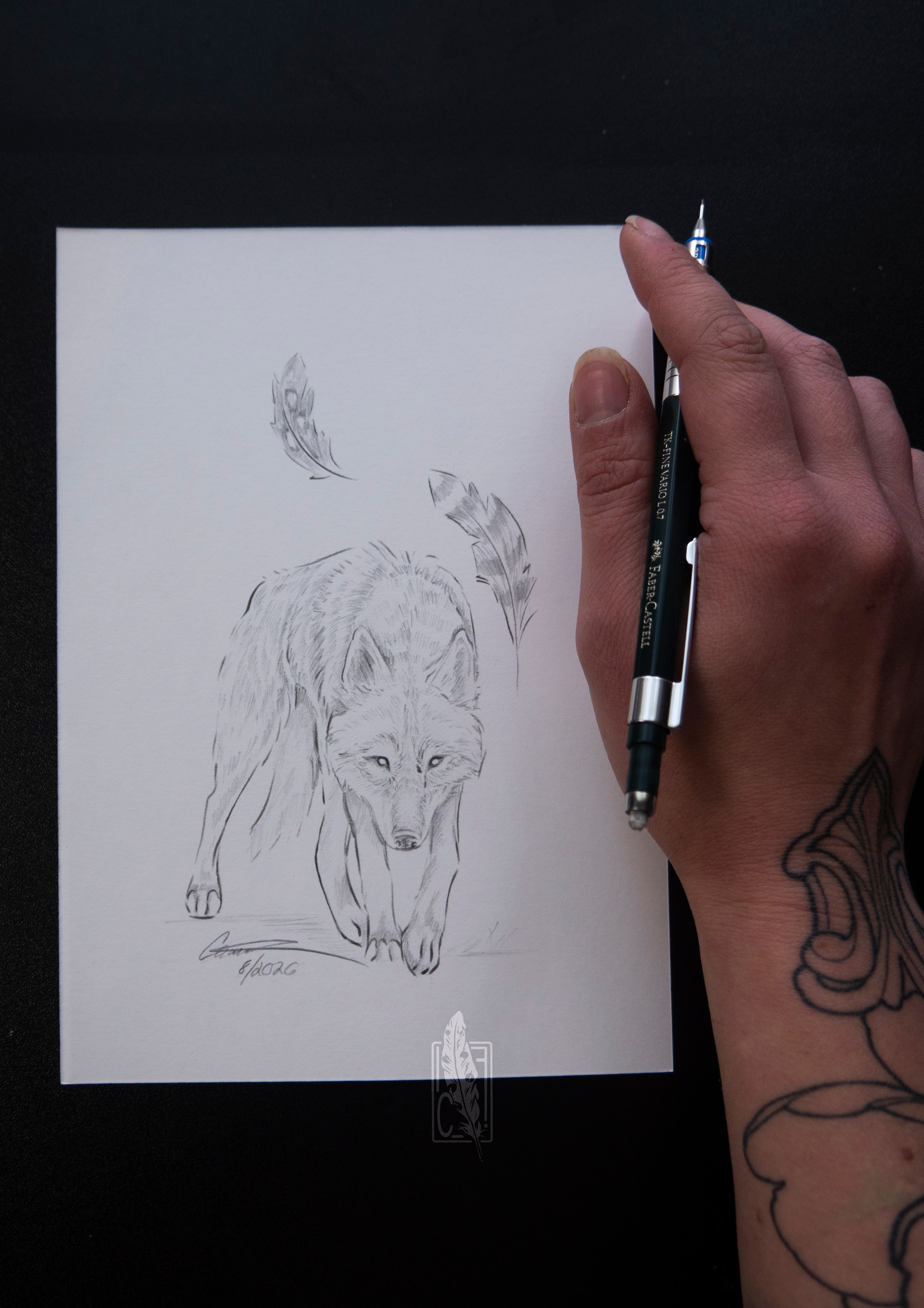 Wolf with feathers sketch