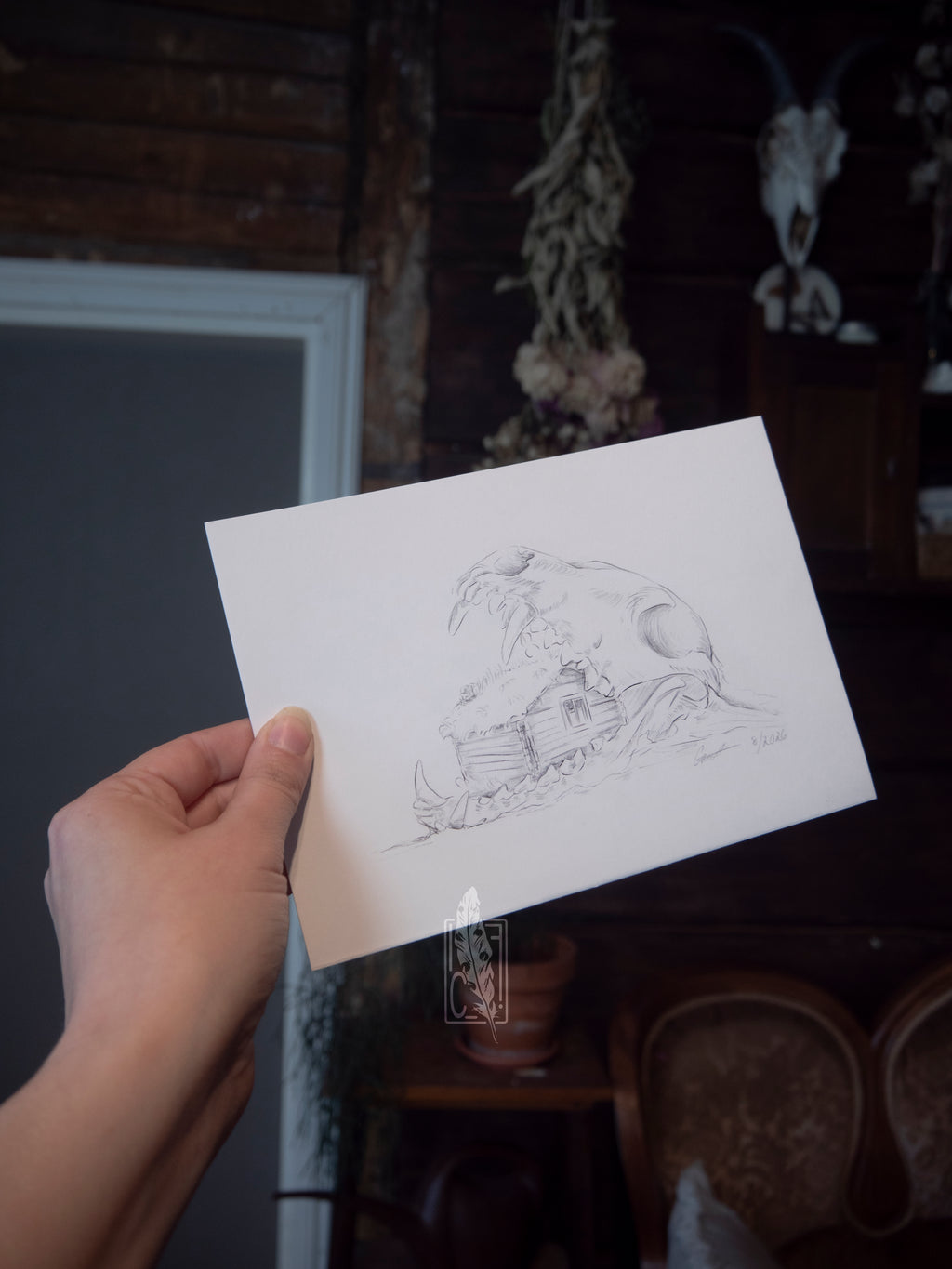 Wolf skull cottage sketch